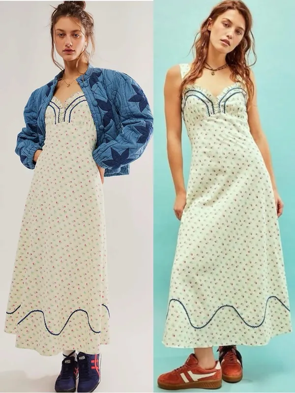Free People Dainty Western Prairie Sweet Hearts Midi Dress in Ivory Combo Large - Image 5