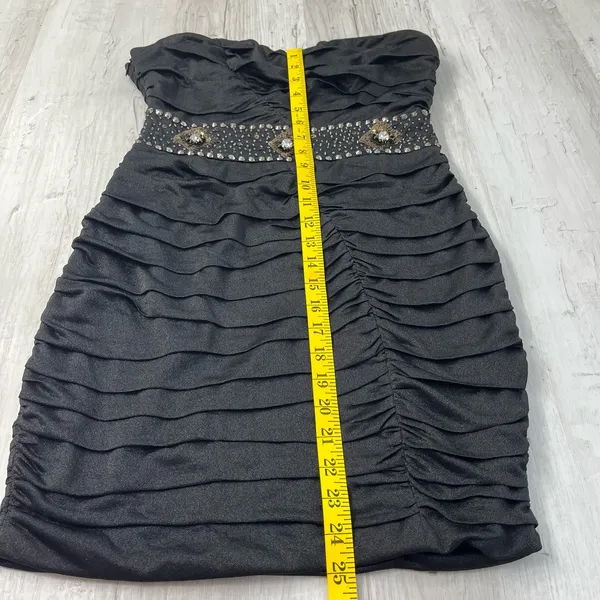 Nikibiki Black Strapless Ruched Gold Rhinestone Bling Bodycon Mini Dress Size M - Image 13