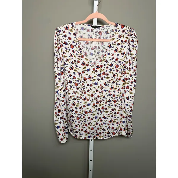Banana Republic Floral V-Neck Blouse Romantic Boho Cottagecore L Long‎ Sleeve - Image 2