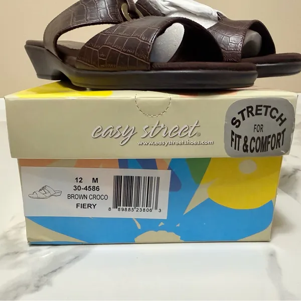 easy street Brown Croc Slide Sandals with Ring Accent - Image 7