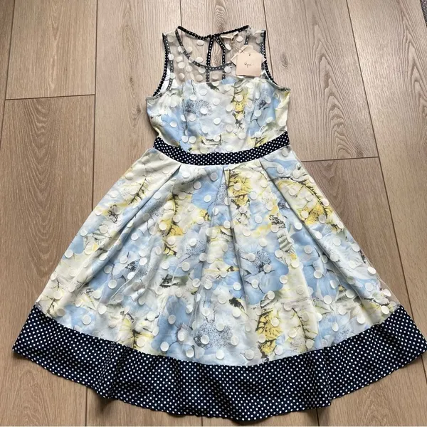 RYU Anthropologie Tulle Fit and Flare Floral Dress Mesh Polka Dot Overlay NWT - Image 7
