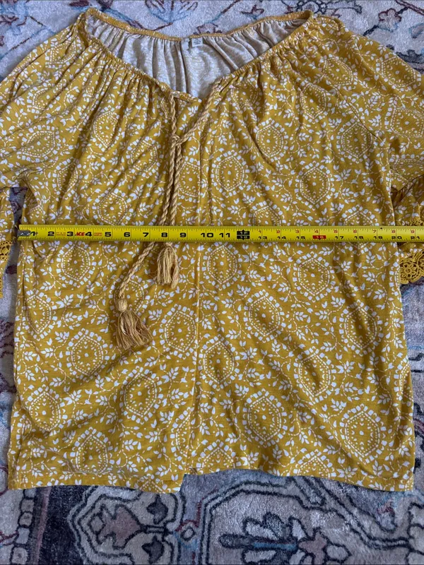 Boho Tassel Peasant Blouse in Mustard Yellow - Image 3