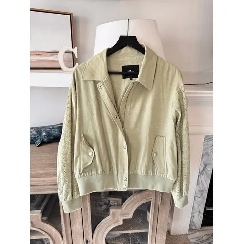 7 For All Mankind Eyelet Sleeve Bomber Jacket Womens Sage‎ Green Medium (T1) - Image 2