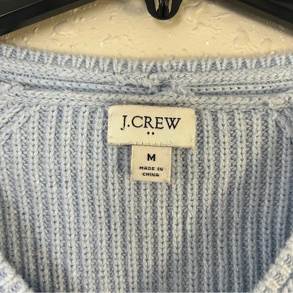 J. Crew Factory Pale Blue V-Neck Cable Knit Sweater Medium Casual Comfy - Image 2