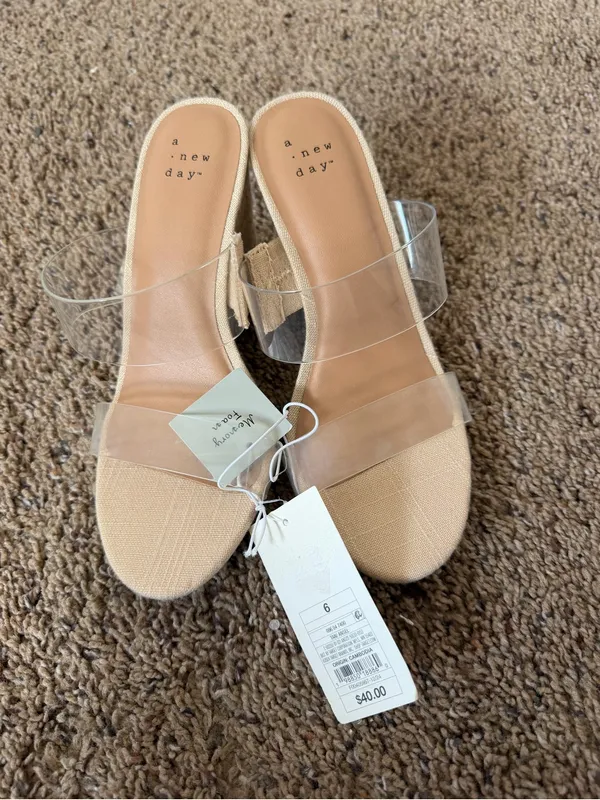 A New Day Clear Strap Espadrille Wedge Sandals Nude Beige Size 6 NWT - Image 4