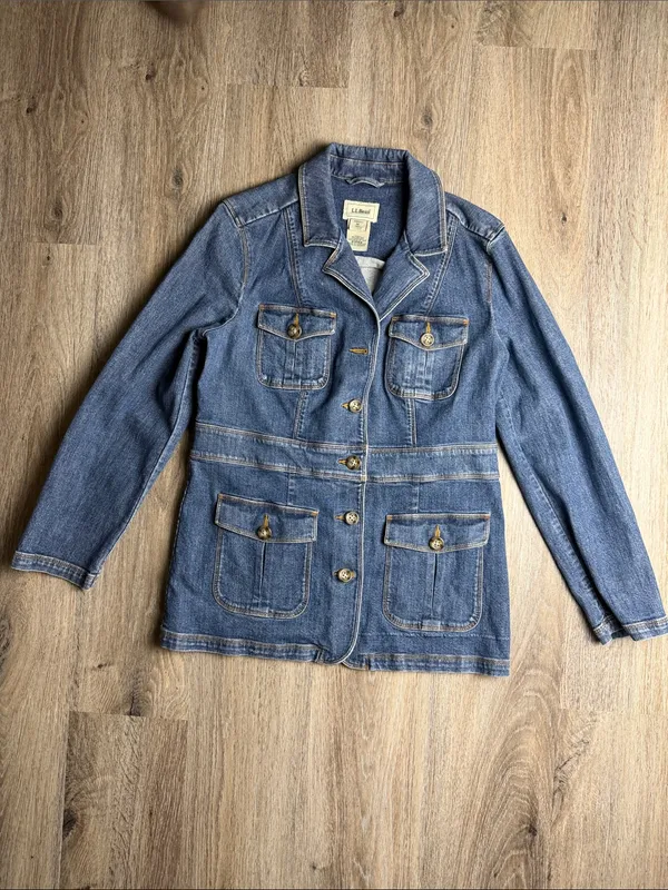 L.L. Bean Blue Denim Safari Utility Jacket Size Medium - Image 5