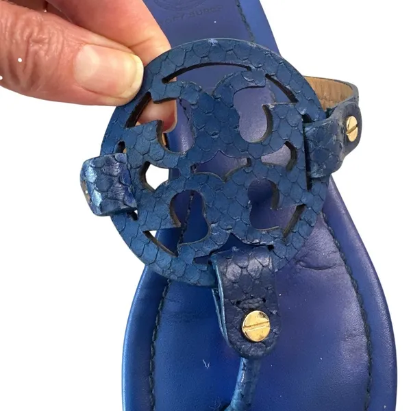 Tory Burch‎ Miller Laguna Blue Snake Embossed Sandals 7.5 - Image 11