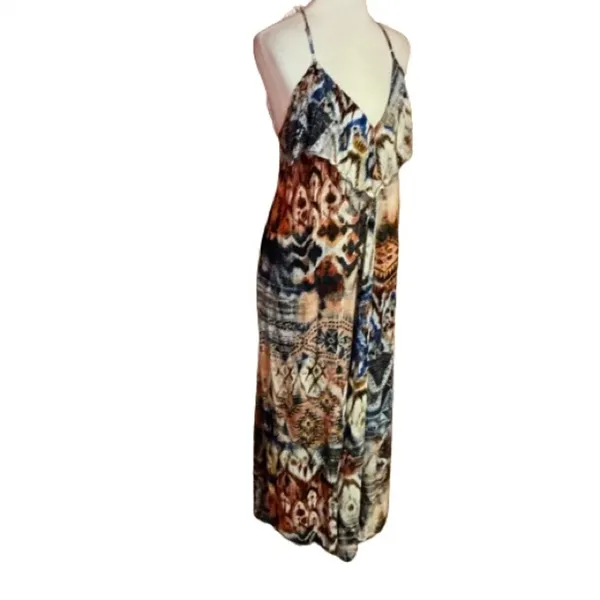 Lani Boho Plunging Maxi Dress Crochet Back Earthy Festival Hippie Chic Size M - Image 2