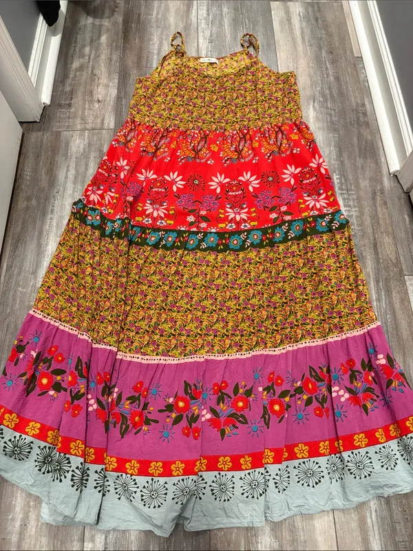 NATURAL LIFE Tiered Floral Boho Retro Maxi Dress L/XL - Image 3