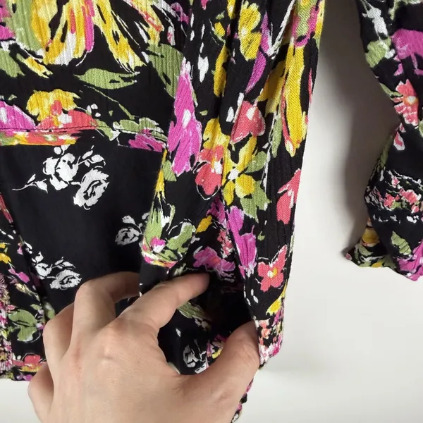 Calessa Floral Patchwork Button Down Shirt Large Multicolor Boho Maximalist Black - Image 3
