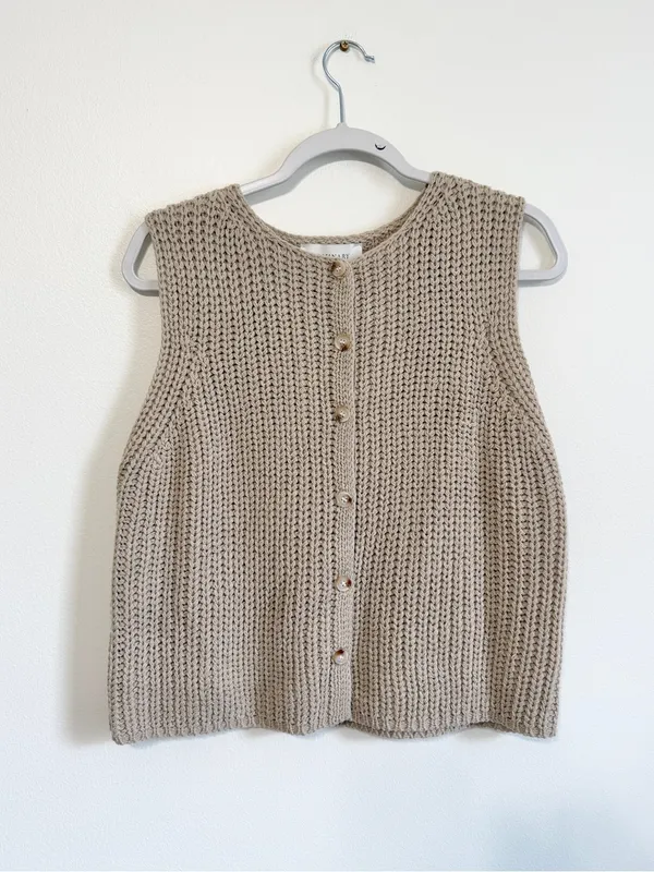 Luminary Fine Collection Sweater Vest Sleeveless Size Medium Cream Neutral Knit - Image 2