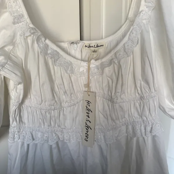 NWT For love and lemons Jackson Mini Dress‎ White Puff Sleeve New - Image 4