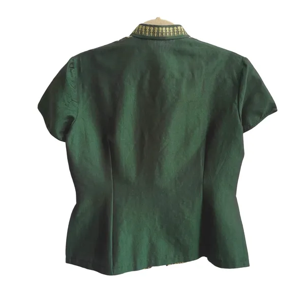 Handmade Blouse Women XS/S Green Gold Traditional Frog Button Mandarin Collar - Image 3