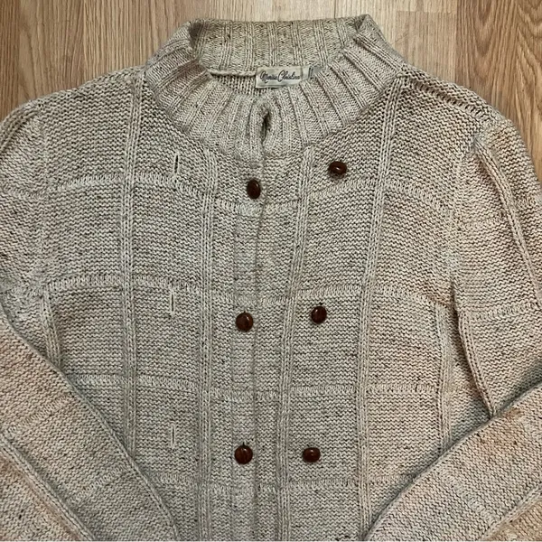 VNTG Marisa‎ Christina Double Breasted Chunky Knit Silk Wool Cardigan Women’s L - Image 3