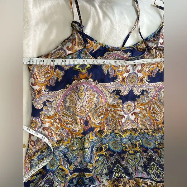 Johanne Beck Floral Paisley Print Silk Lace Tiered Maxi Dress Strap Boho. SZ S/M - Image 10