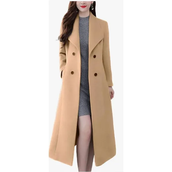 NEW Camel Shawl Collar Career Double Breasted Maxi Pea Coat M - Image 4