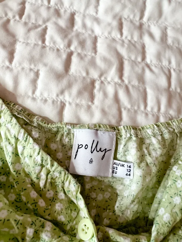 Oh Polly Green Floral Puff Sleeve Blouse Size 12 - Image 3