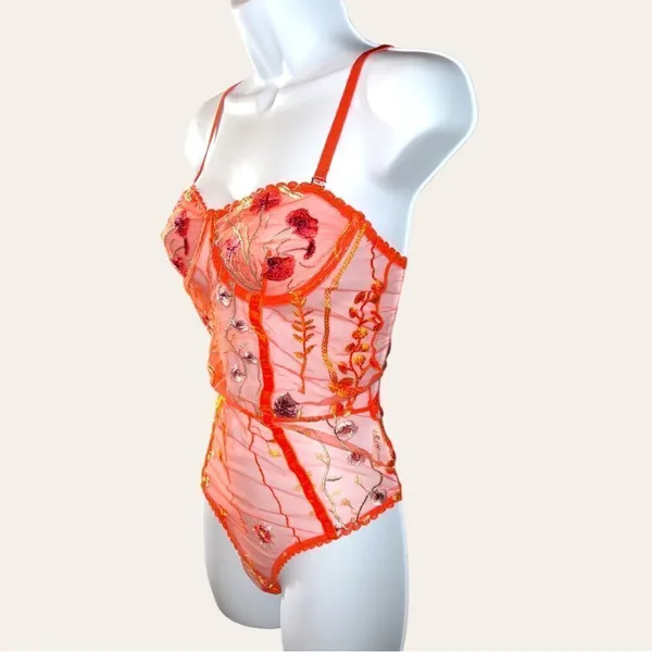 one piece orange sheer mesh Nighty! New Size L - Image 3