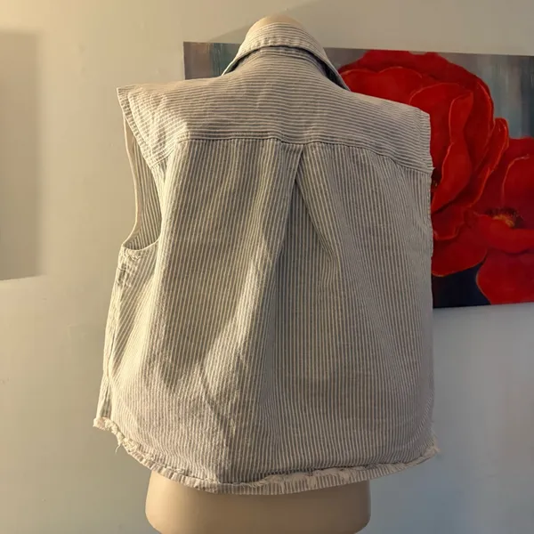 Zara Light Blue Pinstripe Sleeveless Denim Vest m - Image 5