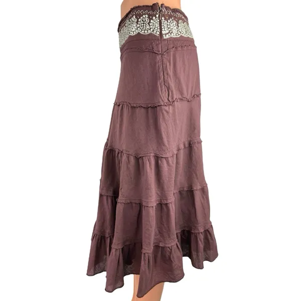 Vintage Dimri Purple Ruffle Tiered Rhinestone Peasant Boho Midi A-Line Skirt M - Image 2