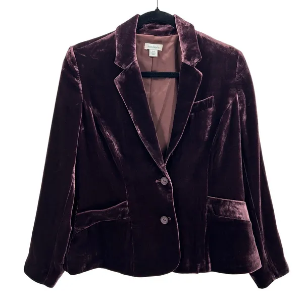 Sundance Plum Silk Blend Velvet Blazer Jacket Sz 4 Petite Notch Lapel Workwear‎ - Image 2