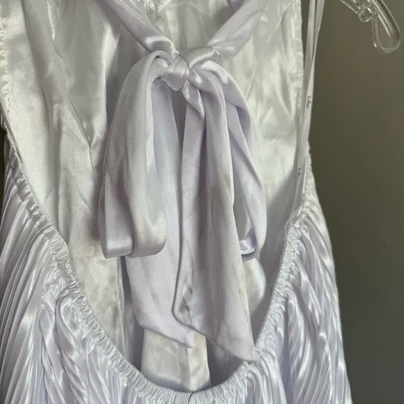 NEW Lulus Pretty Aura White Satin Plisse Mock Neck Mini Swing Summer Dress Sz XS - Image 12