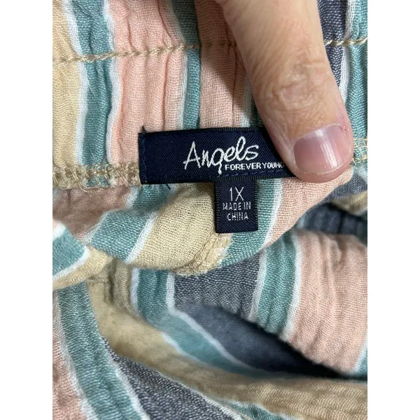 Angel jeans 100% cotton gauze striped wide leg pants Beachy boho 1X - Image 4