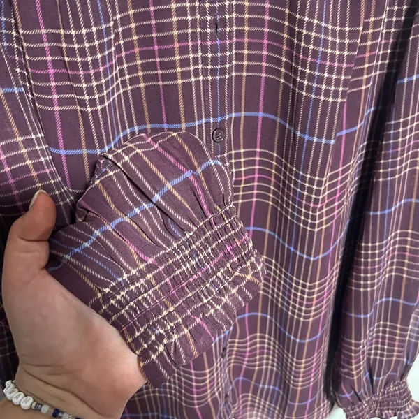 Ann Taylor Burgundy Plaid Blouse - Image 3