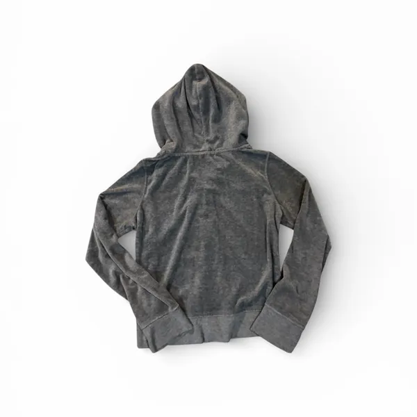 Gray Velour Zip Up Hoodie with Two Front Pockets Sz L - Image 3