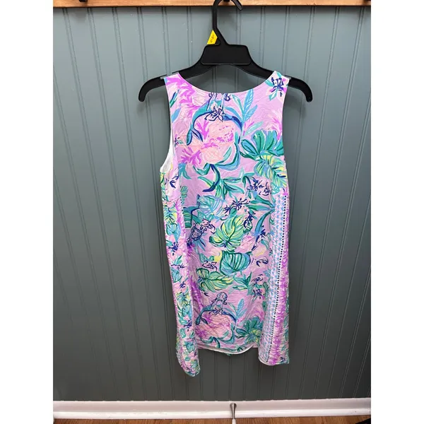 Lilly Pulitzer Pink Tropical Floral 100% Silk Shift Dress XXS Sleeveless Lace‎ - Image 3