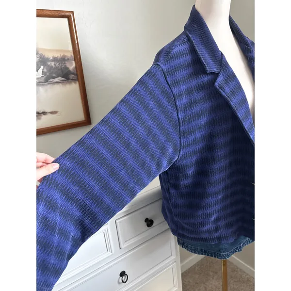 Vintage Chicos Design Geometric Knit Blazer Jacket‎ Silver Sunburst Buttons sz 3 - Image 3