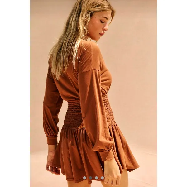 Free People Scorching Hot Long Sleeve Mini Dress Argan Oil M - Image 3