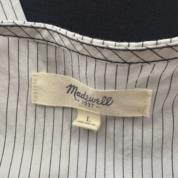 Madewell Oxford Panel‎ Split Back Tee Shirt Navy Blue Pinstripe Size Large - Image 4