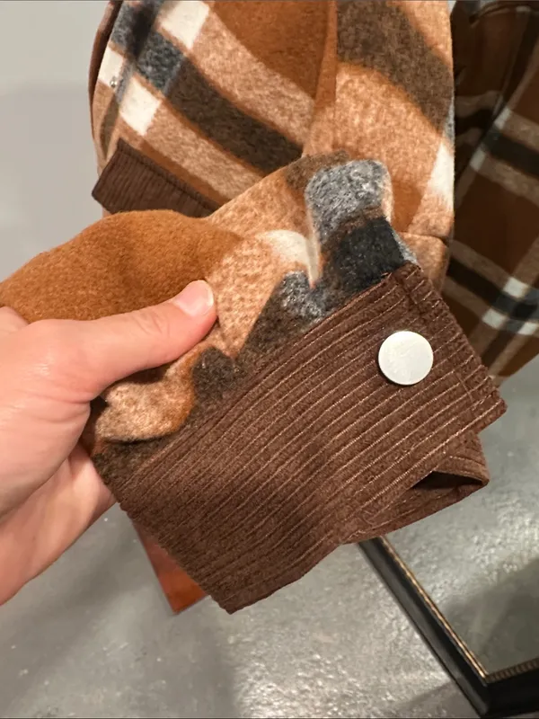 Magnolia BoutiqueBrown Plaid Utility Shacket with Corduroy Accents - Image 4