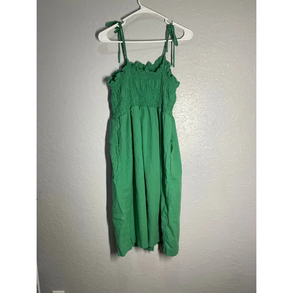 Universal Thread Green Linen Blend Smocked Midi Dress Boho Resort Vacation XL - Image 5