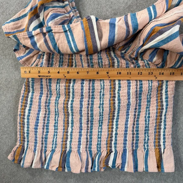 American Eagle One Shoulder Stripe Tank Top Women's XL Smocked Ruffle Hem Linen - Image 3