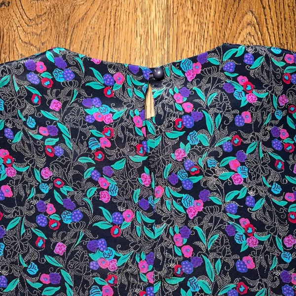 90s Prestige Business Fashions Floral Blouse Purple Pink USA Made Size 10 Office - Image 7