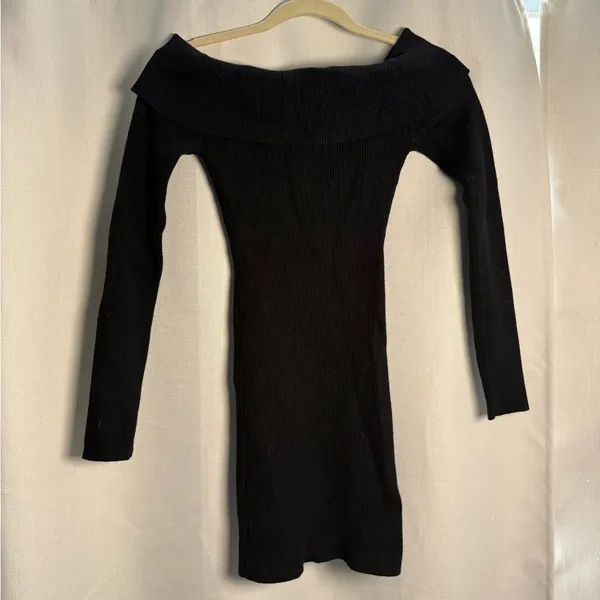 Edikted Black Emma Foldover Off The Shoulder Ribbed Knit Dress Size XS / S - Image 5