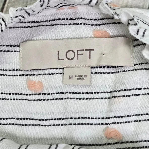 LOFT Womens Medium White Striped Pink Clip Dot‎ Ruffle Sleeveless Blouse - Image 4