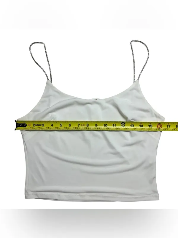 I Joah White Rhinestone Strap Crop Cami Top Size L NWT Y2K Party - Image 5