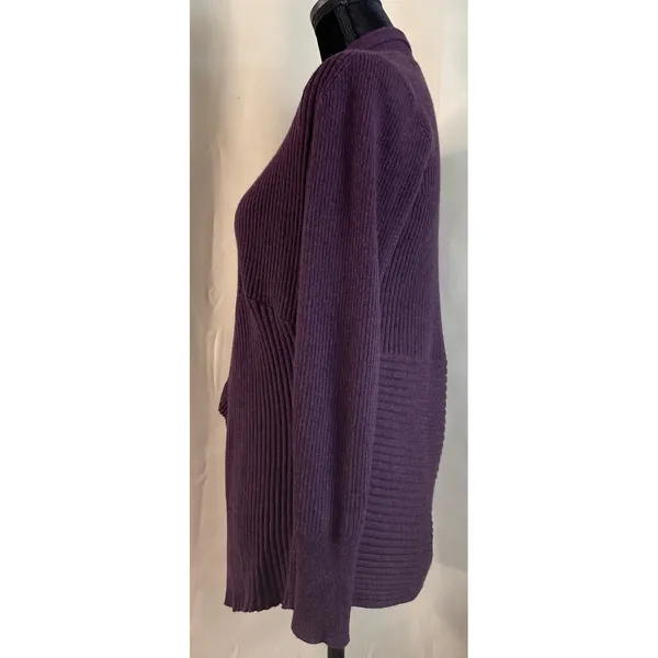 Eileen Fisher Womens XS Cardigan Sweater Purple Merino Wool‎ Ribbed Open Front - Image 5