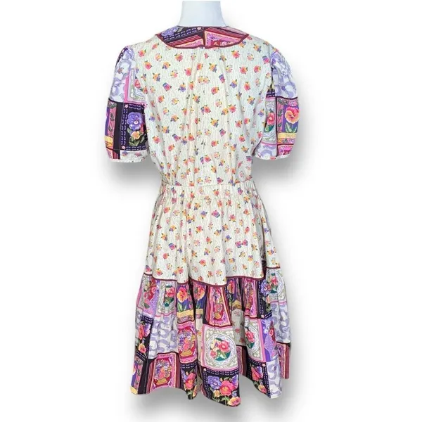 Vintage Handmade Square Dancing Skirt Set Purple Pansy Floral Printed Midi‎ - Image 3