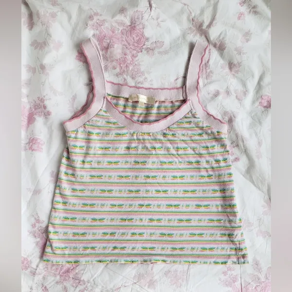 LoveShackFancy Maven tank top knit butterflies striped scalloped pastel - Image 3
