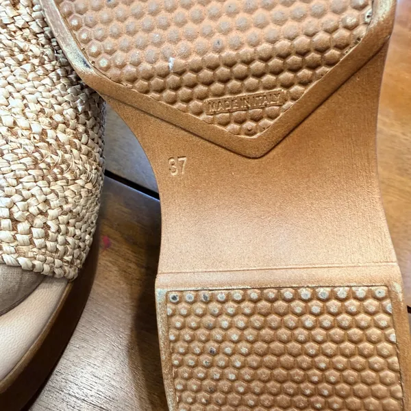 Steve Madden Raffia Platform Slide Sandals‎ Tan Woven Wedge size 37 Italy - Image 5