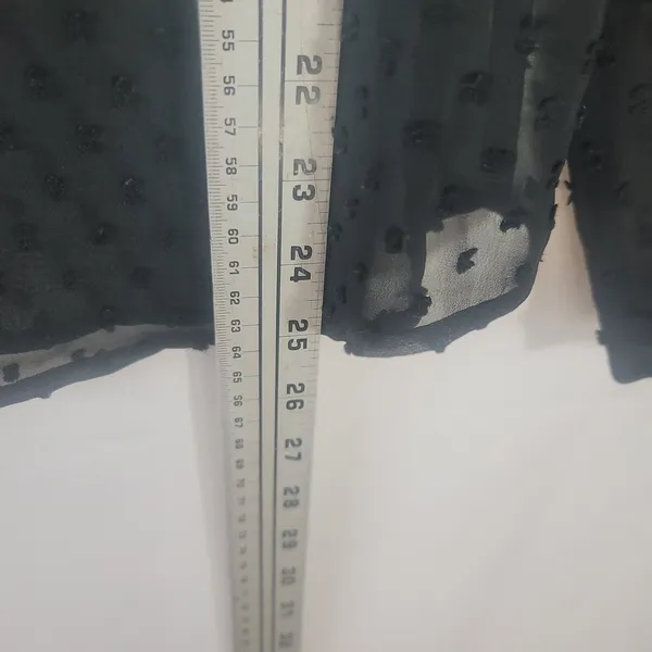 Ann Taylor Navy Blue Swiss Dot Sheer Collarless V Neck Long Sleeve Blouse Top S - Image 7