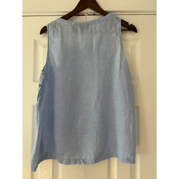 Rachel Rachel Roy Women Light Blue 100% Linen Side Button‎ Tank Top Size L - Image 2