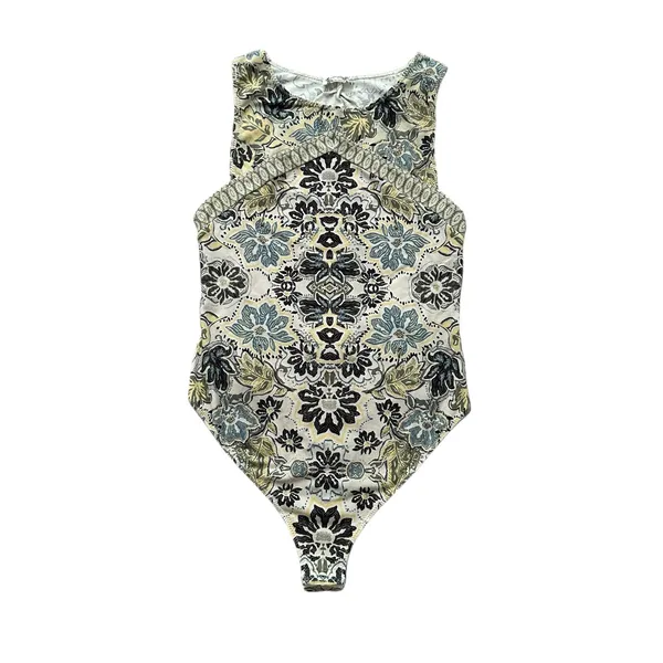 Free People Intimately cream, yellow & navy paisley open back bodysuit S - Image 11