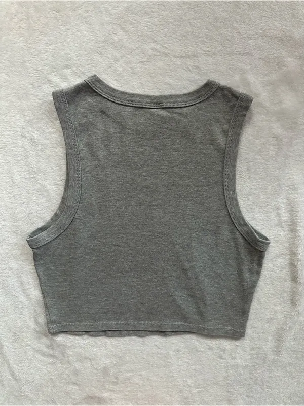 Gray Crop Tank Top Gray Size Medium Sleeveless Cropped Basic USA Strong - Image 6