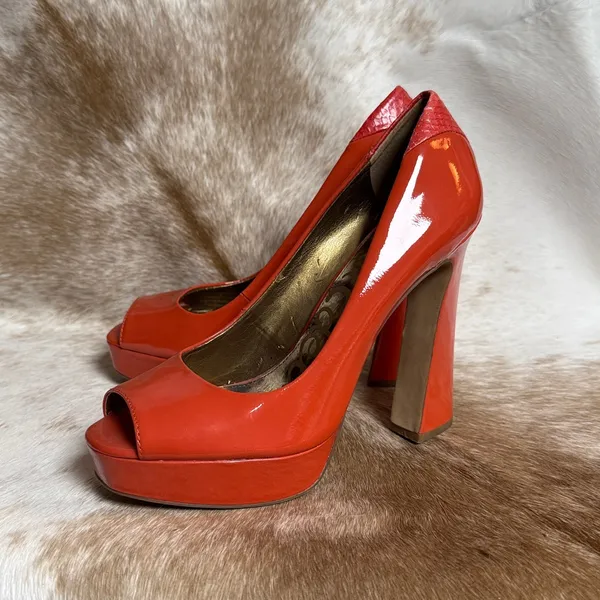 Sam Edelman Leather Platform Peep Toe Pumps Size 7.5 B41‎ - Image 2