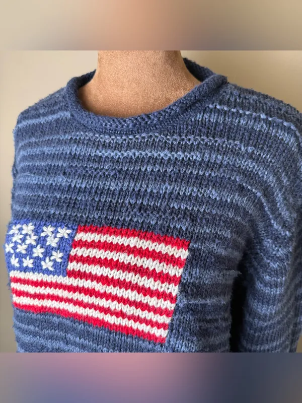 Vintage Y2K Northern Isles Roll Neck American Flag Sweater Womens XL Navy USA - Image 3